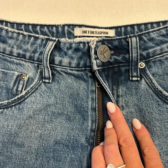 One Teaspoon High Waist Bandits Denim Shorts Blue